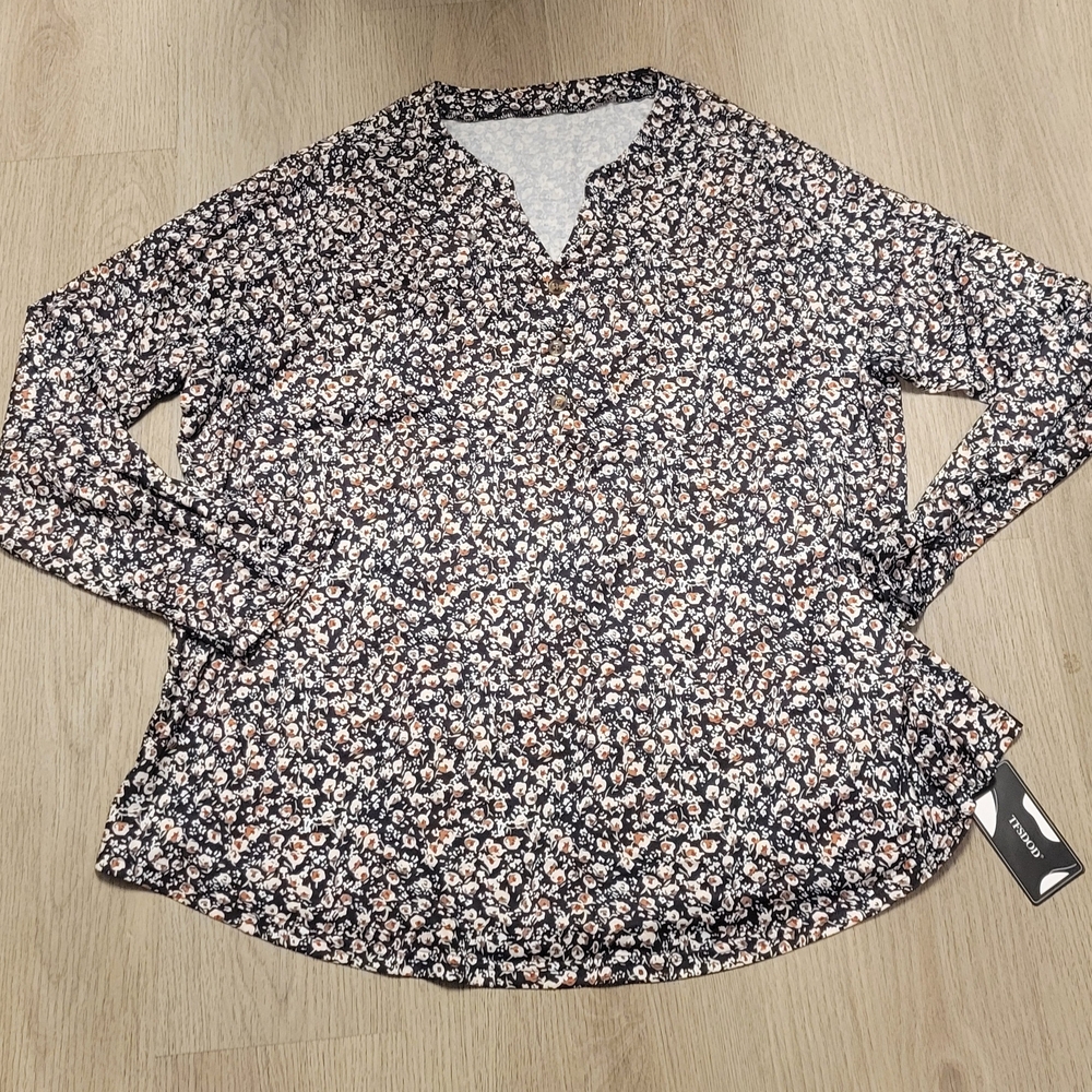 TFSDOD Elegant Floral Women's Long Sleev Blouse Size 4XL